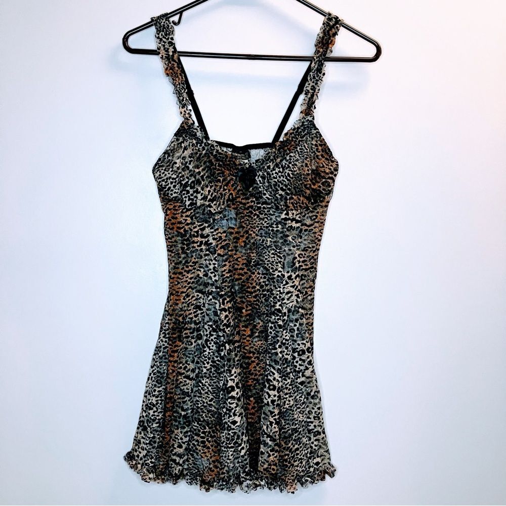 Leopard Babydoll Underwire Bow Chemise Floral Lace Lingerie Dress Mesh Small